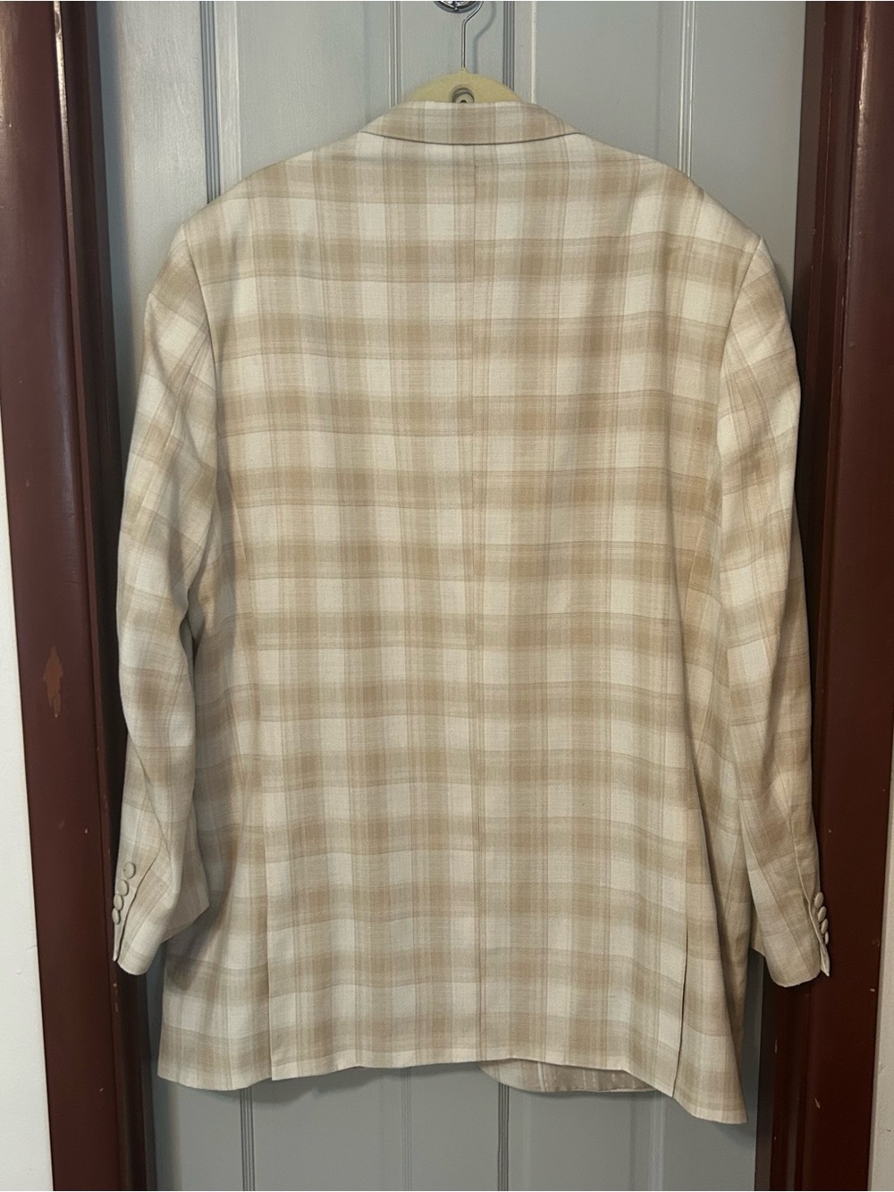 Falcone Superlative 150’s Neutral Plaid Blazer Linen Blend 3-Button Dbl Vent 48L - Picture 2 of 12